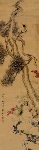樊圻(1616-1694)花鸟 1679年作 设色绫本 立轴
