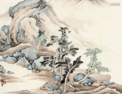 张晋(1907-1988)山水 设色纸本 立轴