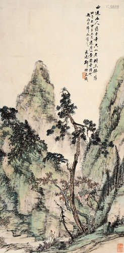 邓春澍(1884-1954)策杖寻古寺 1924年作 设色纸本 立轴