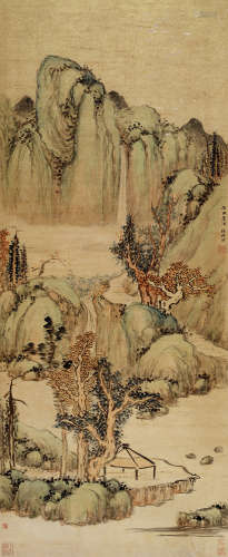 张祥河(1785-1862)仿沈周山水 设色洒金纸本 立轴