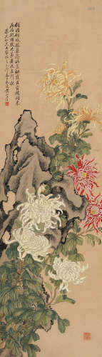黄山寿(1855-1919)菊石图 1915年作 设色纸本 镜片