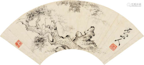 徐世昌(1855-1939)松石图 水墨纸本 扇面