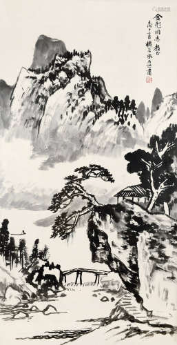 承名世(1918-2001)山水 1982年作 设色纸本 镜框