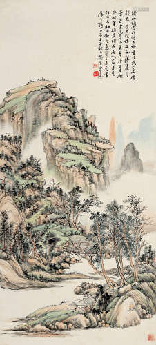 樊浩霖(1885-1962)溪山幽居 1942年作 设色纸本 立轴