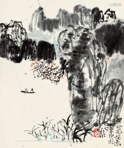 陈子庄(1913-1976)山水 设色纸本 镜片