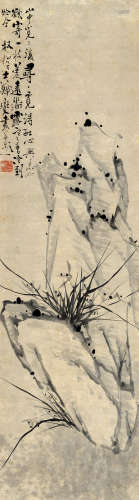 郑板桥(1693-1765）(款)兰石图 水墨纸本 立轴