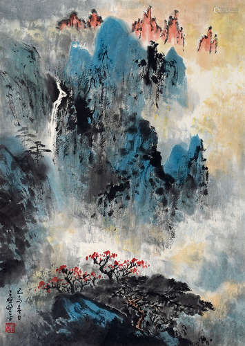 应野平(1910-1990)山水 1979年作 设色纸本 镜框