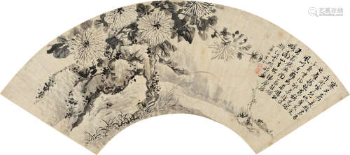宋珏(1576-1632)菊石图 水墨纸本 扇面