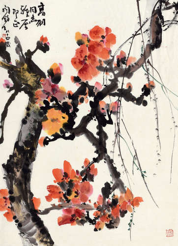 闻钧天(1900-1986)花卉 设色纸本 立轴