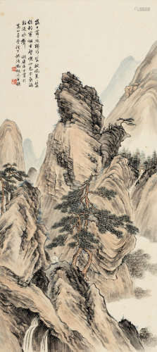 冯超然(1882-1954)松山行旅 设色纸本 镜片