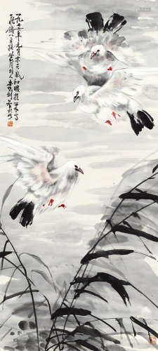 李剑晨(1900-2002)和平鸽 1976年作 设色纸本 立轴