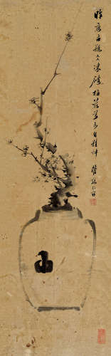 谢颖苏(1811-1864)瓶梅 设色纸本 屏轴