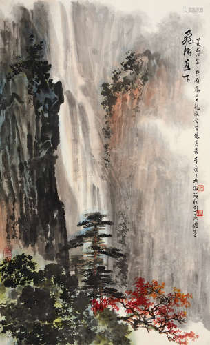 吴青霞(1910-2008)飞瀑清泉 1964年作 设色纸本 镜片