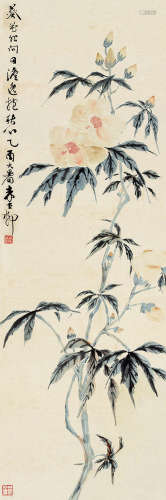 秦古柳(1909-1976)花卉 1945年作 设色纸本 立轴