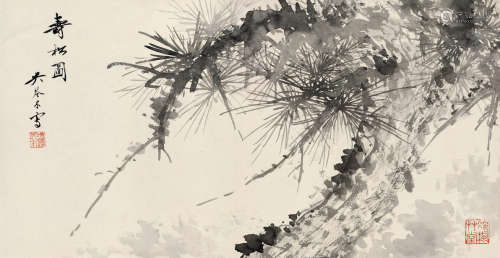 吴琴木(1894-1953)寿松图 水墨纸本 立轴