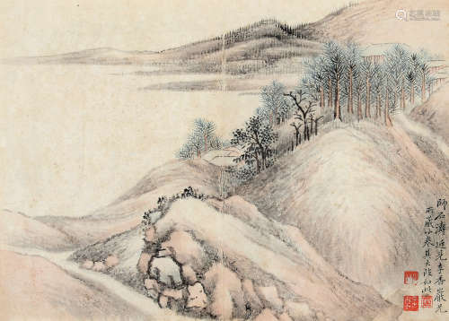 张之万(1811-1897)山水 设色纸本 镜框