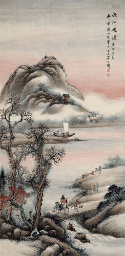 吴石仙(1845-1916)秋江晚渡 1870年作 设色纸本 立轴