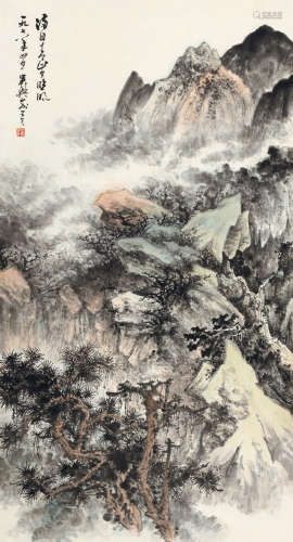 俞子才(1915-1992)满目青山夕照明 1978年作 设色纸本 立轴
