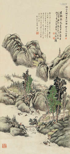 容庚(1894-1983)山居消夏图 1943年作 设色纸本 屏轴