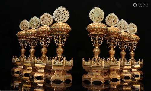 ROYAL GILT BRONZE EIGHT-PIECE BUDDHISM ORNAMENT