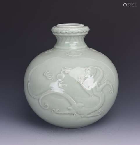 A CHINESE CELADON GLAZED ZUN, QIANLONG MARK