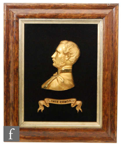 A mid 19th Century gilt metal side profile bust of Prince Consort, 55cm x 44cm