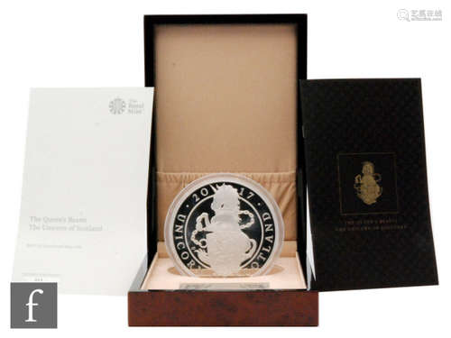 Elizabeth II - Two 2017 silver proof kilo coins to commemorate the Queens beasts of England and Scotland with certificates, cased (2)