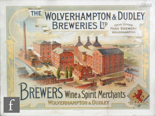 An early 20th Century pictorial advertising poster for The Wolverhampton & Dudley Breweries Ltd, head office park brewery Wolverhampton, published by Grant & Co Ltd Turnmill Street London, 75cm x 100cm, framed