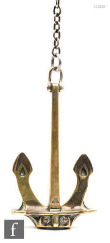 An early 20th Century cast brass travelling salesman model of an 8- anchor, one side inscribed Hall's patent Anchor Co Ltd Sheffield, the other manufacturers N.Hingley & Sons Dudley, with chain length 13cm.  N.Hingley & Sons famously supplied the anchors used on the R.M.S Titanic.