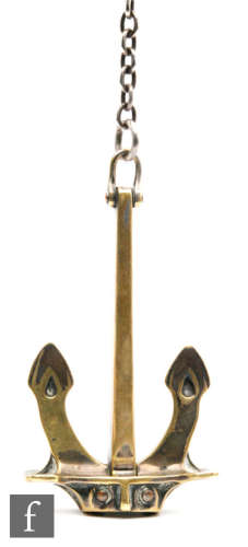 An early 20th Century cast brass travelling salesman model of an 8- anchor, one side inscribed Hall's patent Anchor Co Ltd Sheffield, the other manufacturers N.Hingley & Sons Dudley, with chain length 13cm.  N.Hingley & Sons famously supplied the anchors used on the R.M.S Titanic.