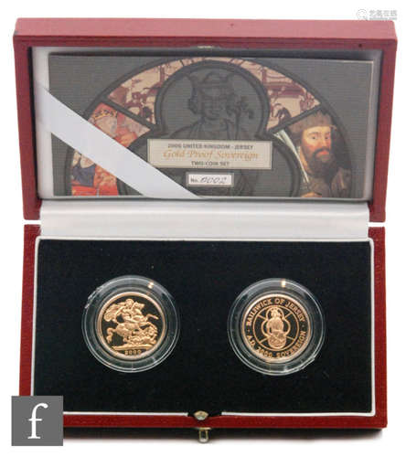 Elizabeth II - A 2000 two sovereign proof Jersey coin set with certificate, No 0002, cased.