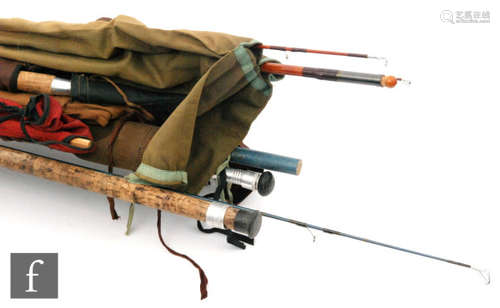 An ABU Suecia two piece spinning rod, two split cane fly rods and various other spinning and coarse rods. (10)