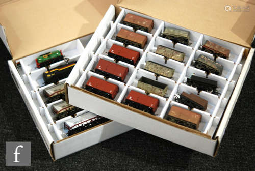 A collection of fifty OO gauge items of rolling stock by Wrenn, Hornby, Bachmann and Triang, unboxed. AMENDMENT: Some boxes have now been added to this lot.