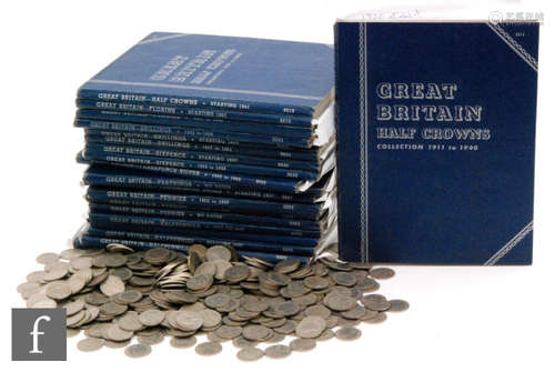 George V to Elizabeth II - Halfcrowns, florins, shillings, sixpences and pennies contained in blue collectors wallets and a quantity of loose nickel sixpences etc (qty)