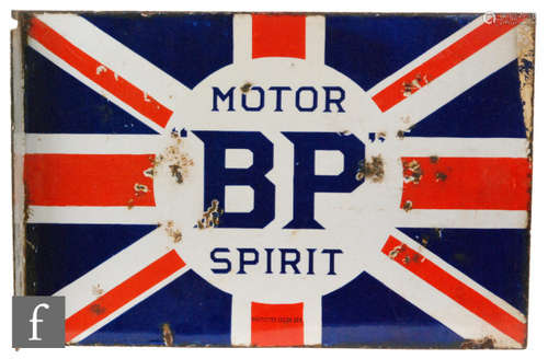 A BP Motor double sided Union Jack enamelled sign, 40cm x 64cm.