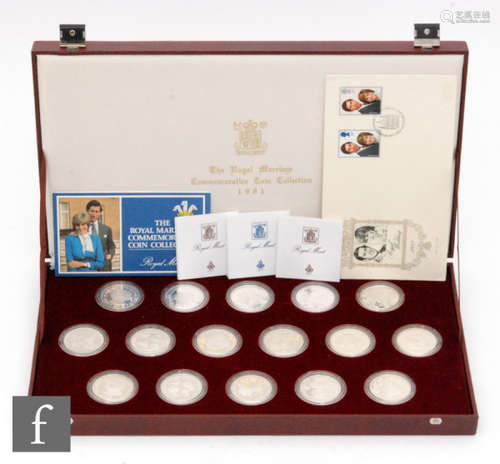 Elizabeth II - Sixteen silver proof coins to commemorate the 1981 Royal marriage with booklet and invoices, cased (16)