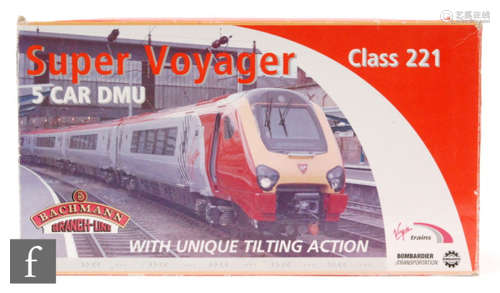 An OO gauge Bachmann 32-626 Class 221 Virgin Super Voyager 221 101 5 Car Tilt 'Louis Bleriot' set.