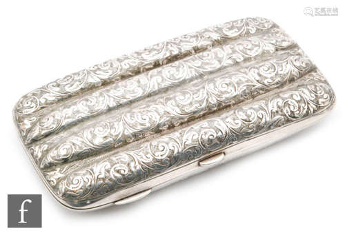 A Victorian silver four sectional hallmarked silver cigar case with engraved floral decoration, Birmingham 1901.