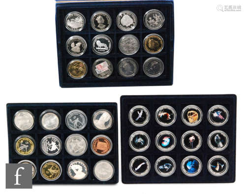 A set of ten Mozambique 2010 enamelled proof coins Deep sea creatures and various other silver and nickel crowns, various subjects (36)