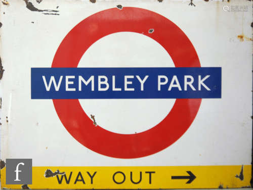 A 1960s enamelled underground station sign for Wembley Park way out, 114cm x 152cm