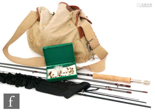 A Vision Intro VN3107 three piece fly rod, 10', one other fly rod, three various fly reels, an angler's waistcoat, tackle bag and quantity of flies.