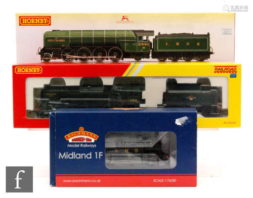 Three OO gauge DCC Ready locomotives, Hornby R3207 2-8-2 Class P2 LNER green 'Cock o' the North', Hornby R2785 2-10-0 BR green 'Evening Star' and Bachmann 31-433 0-6-0T Midland 1F LMS black '1739', all boxed. (3)