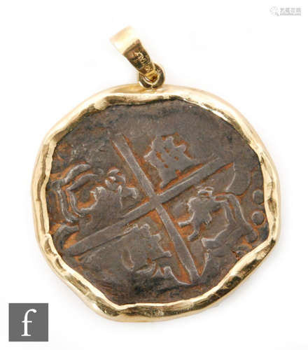 Spain (Phillip III) - A Peru piece of eight,circa 1620 in later gold pendant mount, with certificate, cased.