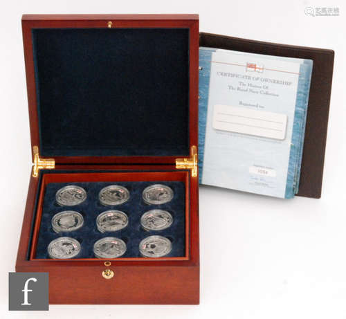 Elizabeth II - Eighteen silver proof coins to commemorate the History of the Royal Navy for Alderney, Guernsey and Jersey with an album of certificates, cased (18)