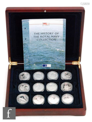 Elizabeth II - Seventeen silver proof coins The History of the Royal Navy collection in mahogany case with certificates (17)