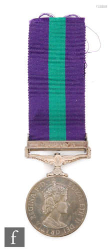 A Queen Elizabeth II General Service medal with Malaya bar, awarded to 23276940 Sig. J.W. Spencer, R. Sigs, retains ribbon, issue certificate and part box.