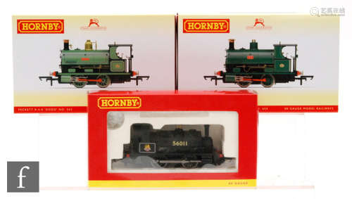 Two OO gauge Hornby  0-4-0T Peckett W4 tank locomotives, DCC Ready, R3428 Manchester Ship Canal '654' and R3427 'Dodo', together with a R3292 0-4-0T BR black Hornby Collector Club locomotive, all boxed. (3)