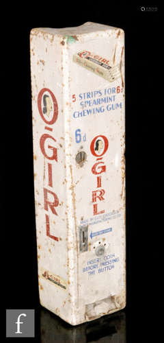 An Ogirl wall mounted chewing gum dispensing machine on 6d operation, 59cm x 14.5cm