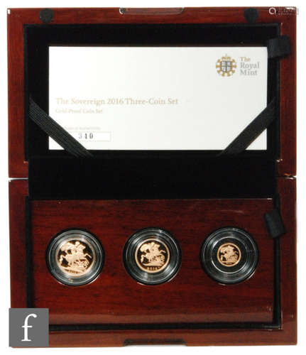 Elizabeth II - A 2016 proof sovereign three coin set with certificate, cased (3)