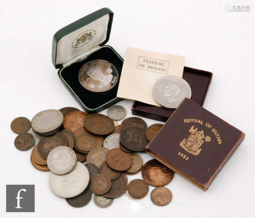 William IV to Elizabeth II - A halfcrown 1834, shillings, sixpences, nickel and copper coinage and a silver 1969 crown to commemorate the Caernarvon Investiture. (qty)